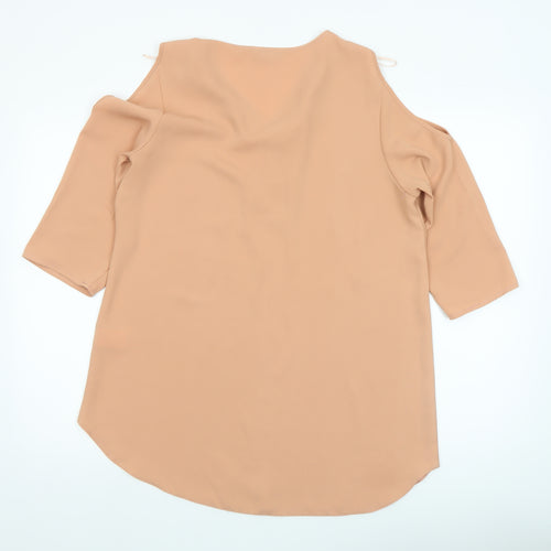 Peacocks Women Beige Cold Shoulder Zip Blouse Size 14