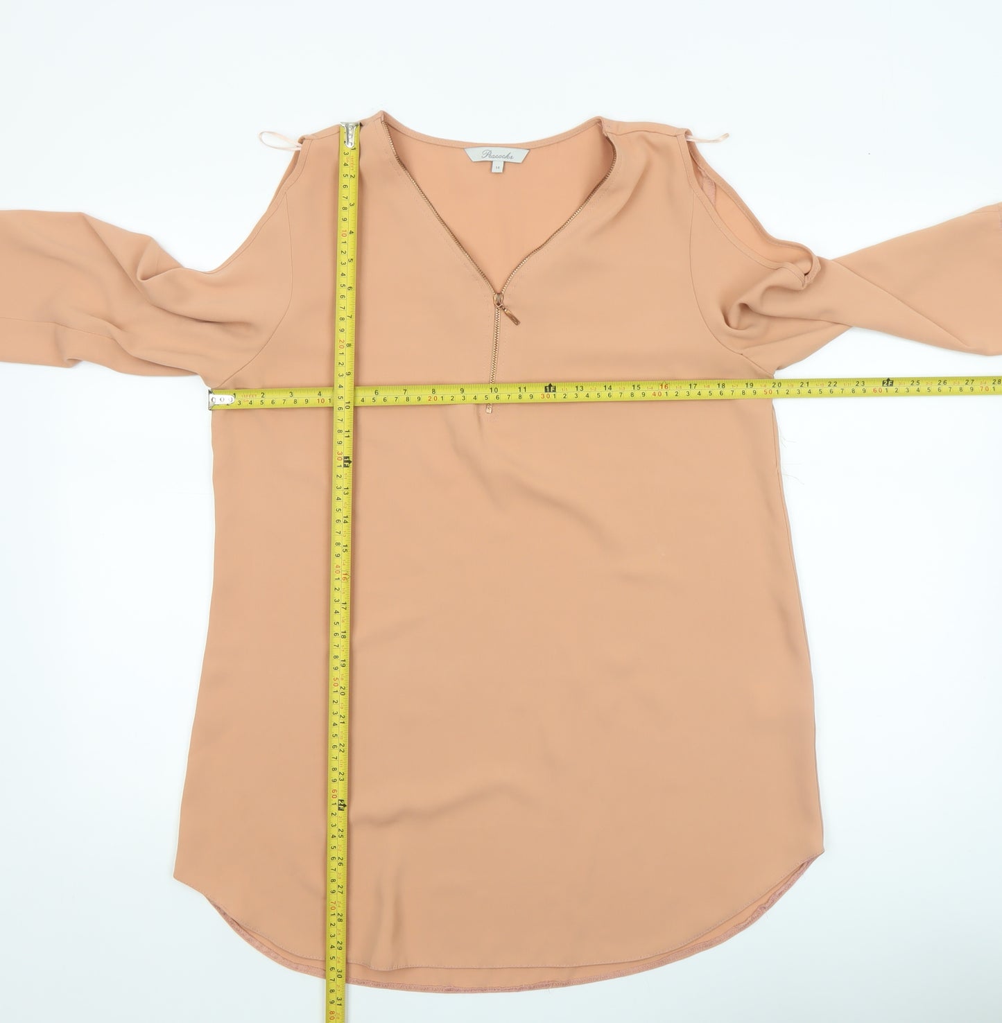 Peacocks Women Beige Cold Shoulder Zip Blouse Size 14
