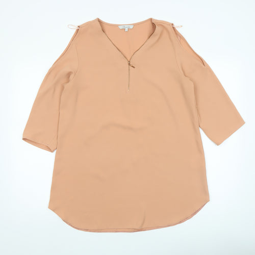 Peacocks Women Beige Cold Shoulder Zip Blouse Size 14