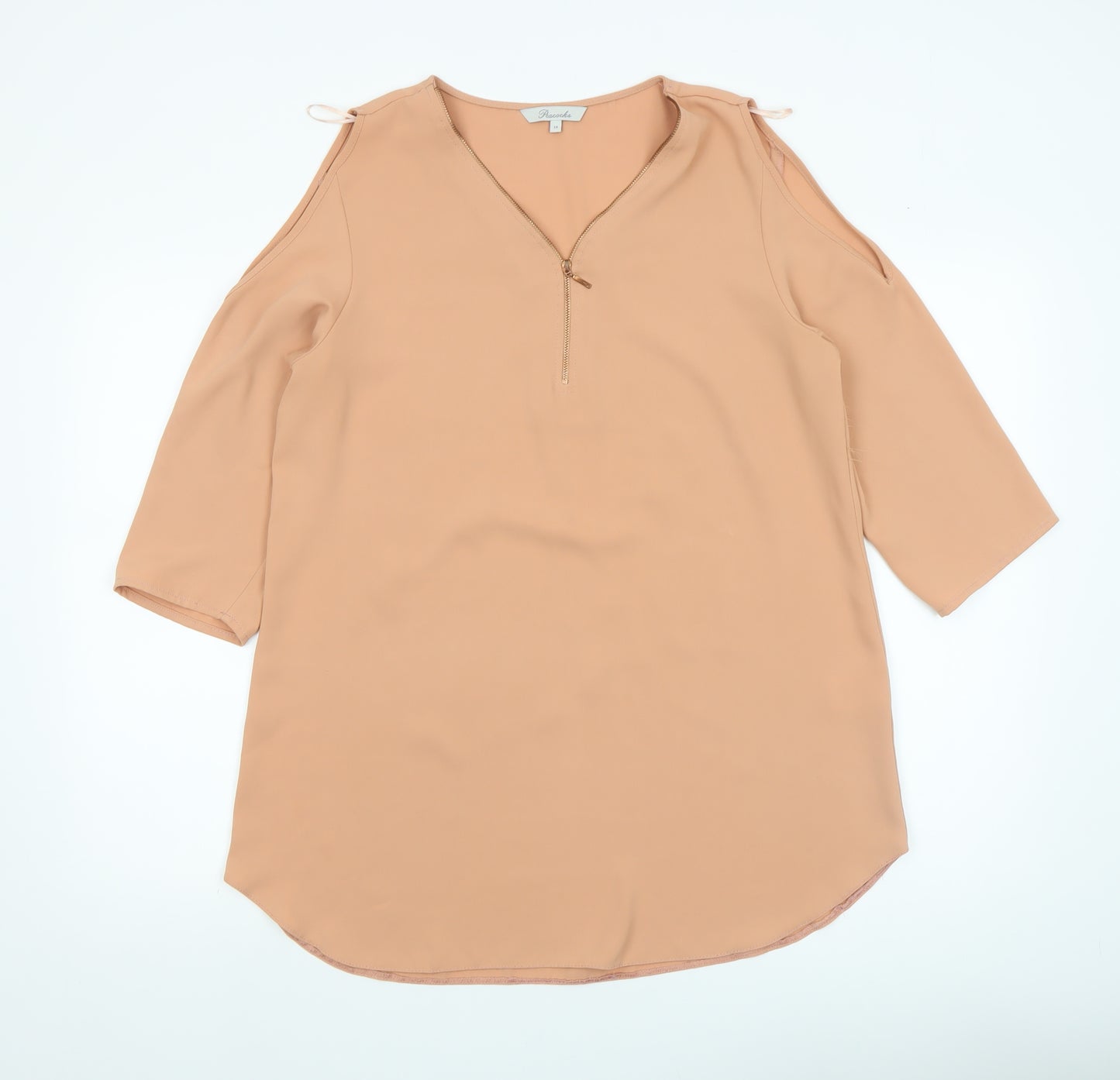 Peacocks Women Beige Cold Shoulder Zip Blouse Size 14