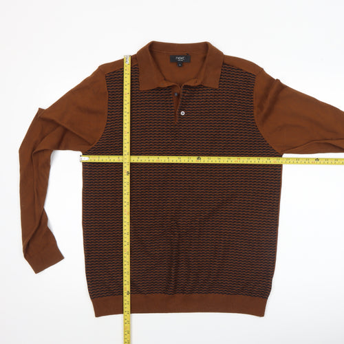 Next Men's Brown Cotton Knit Henley Jumper M Classic Fit