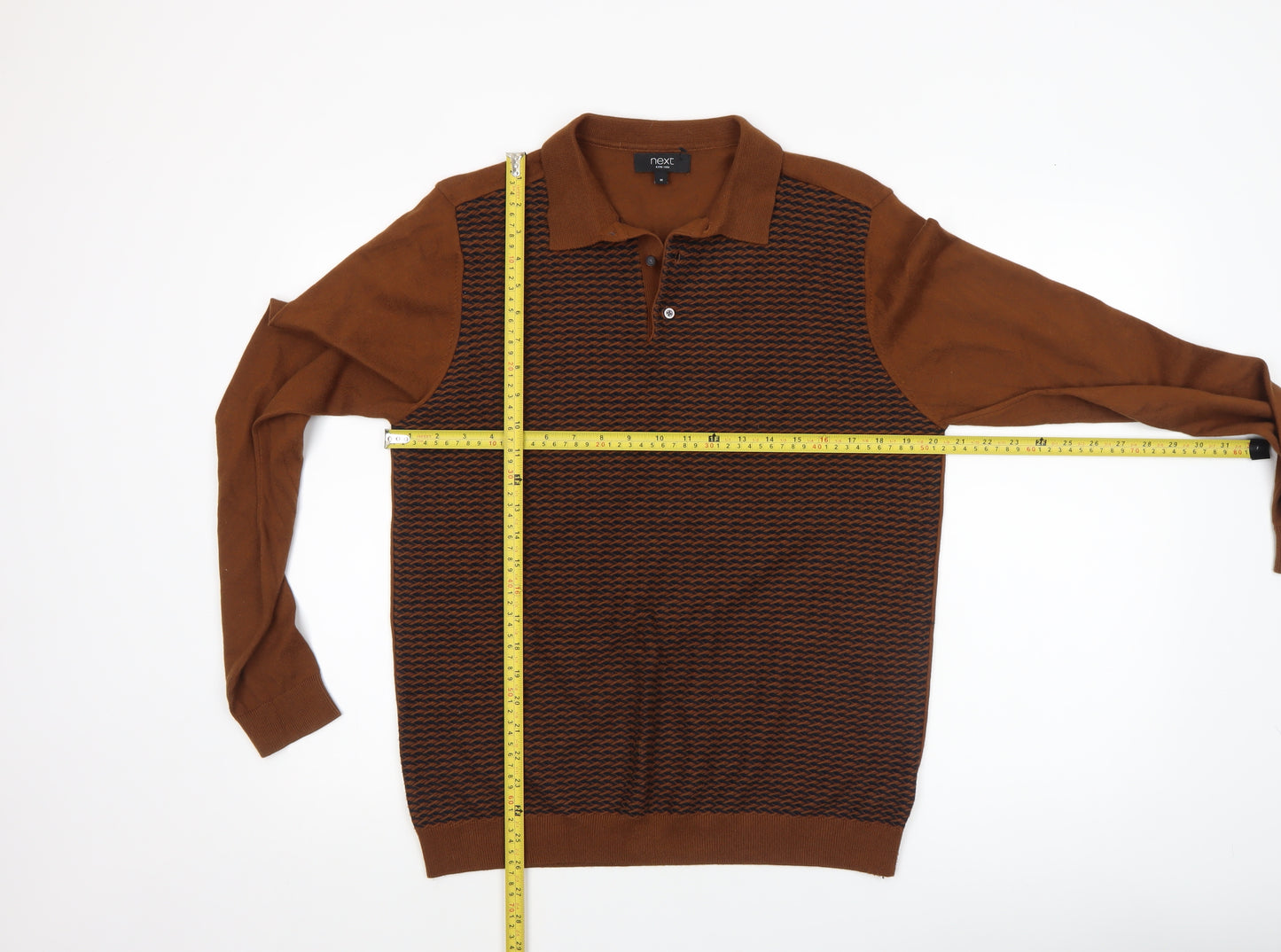 Next Men's Brown Cotton Knit Henley Jumper M Classic Fit