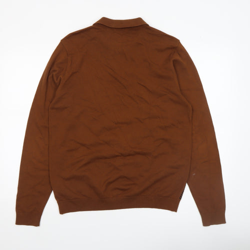 Next Men's Brown Cotton Knit Henley Jumper M Classic Fit