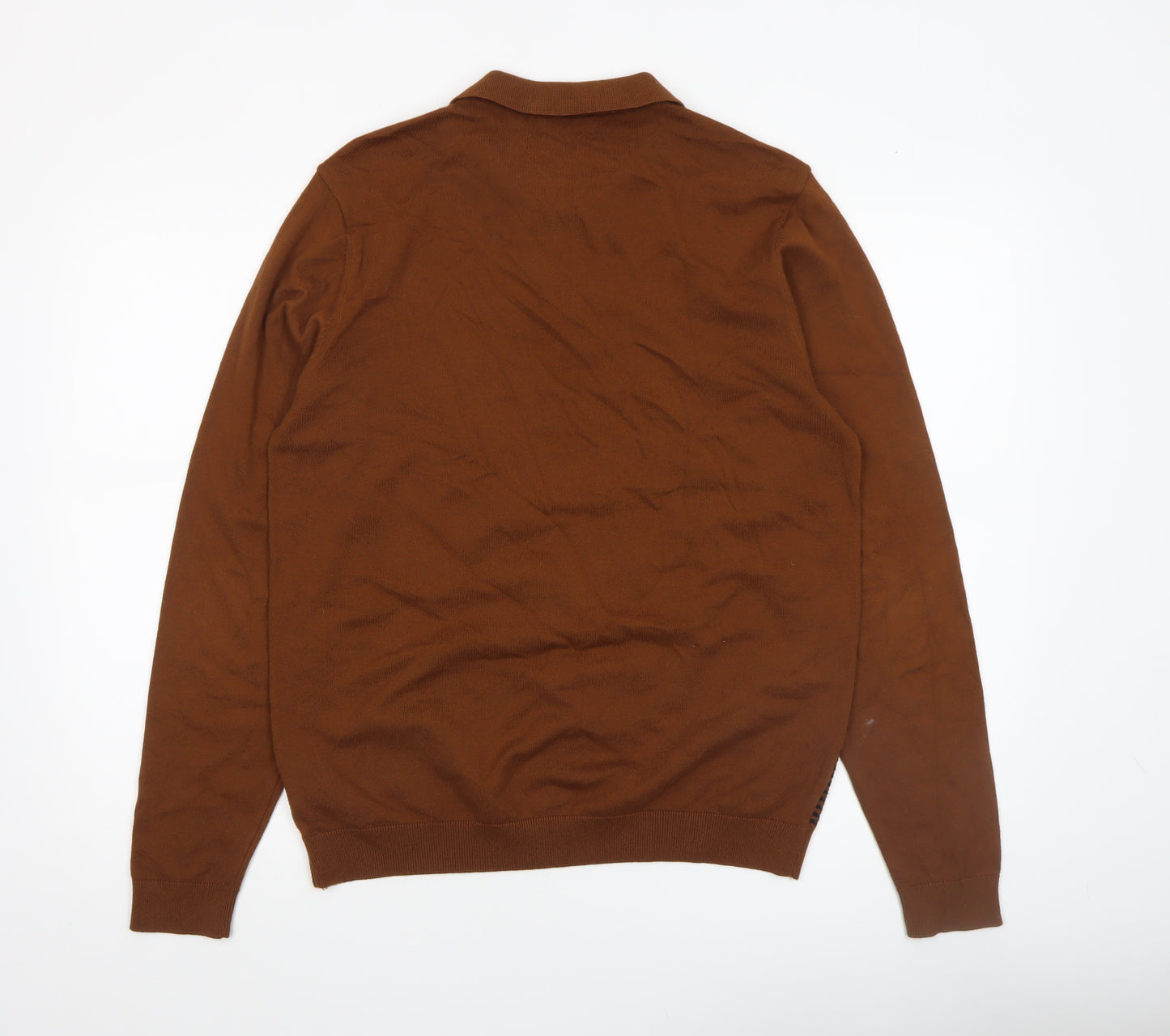 Next Men's Brown Cotton Knit Henley Jumper M Classic Fit