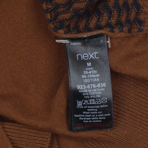 Next Men's Brown Cotton Knit Henley Jumper M Classic Fit