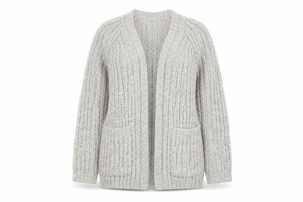 Front view of BDG Women's Grey Chunky Knit Open Cardigan, size S