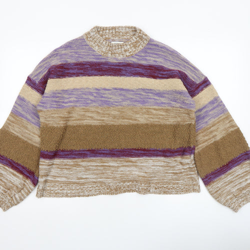 Jacqueline de Yong Womens Multicoloured Striped High Neck Jumper Size M