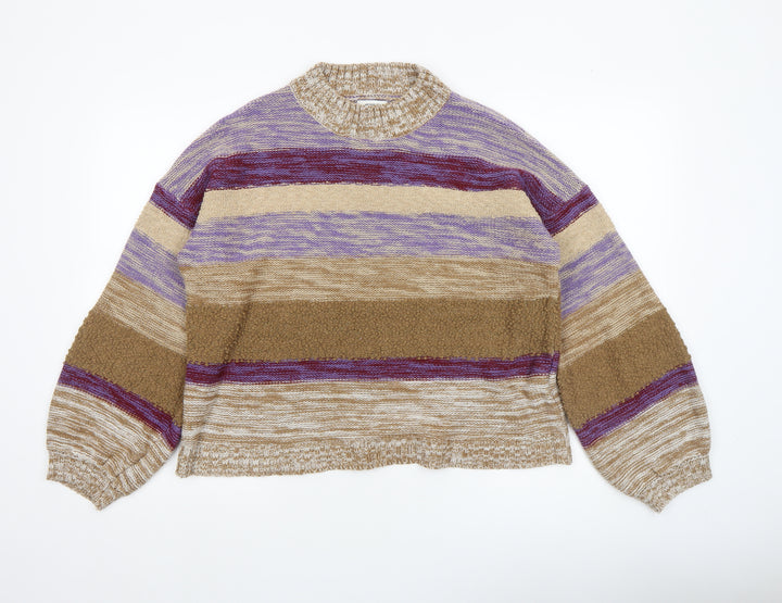 Jacqueline de Yong Womens Multicoloured Striped High Neck Jumper Size M