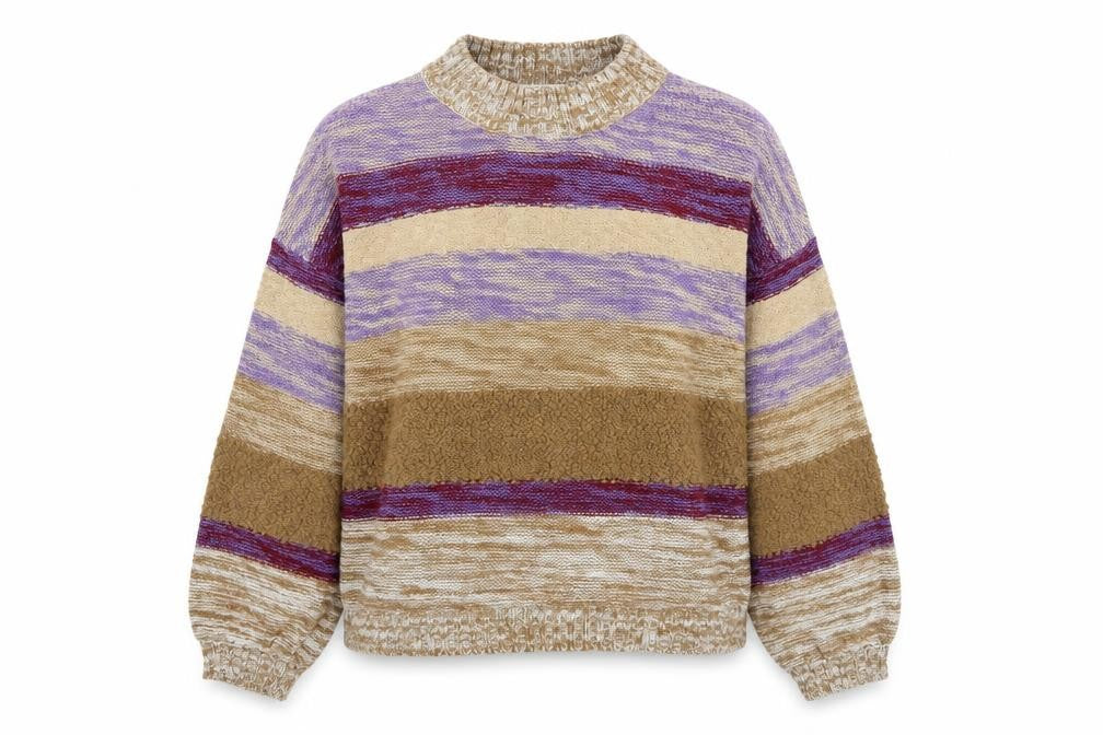 Front view of Jacqueline de Yong women’s multicoloured striped high neck jumper, size M