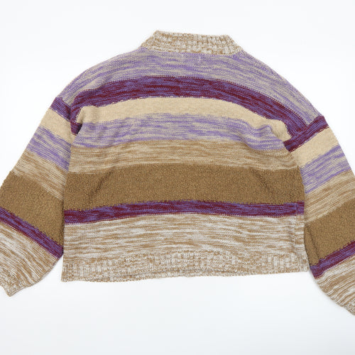 Jacqueline de Yong Womens Multicoloured Striped High Neck Jumper Size M