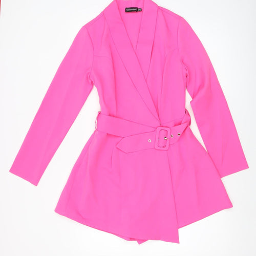 PrettyLittleThing Women’s Pink Belted Long Sleeve Playsuit UK 10
