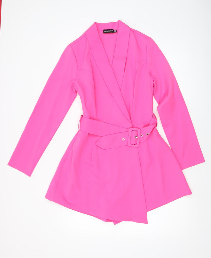 PrettyLittleThing Women’s Pink Belted Long Sleeve Playsuit UK 10