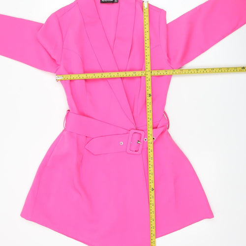 PrettyLittleThing Women’s Pink Belted Long Sleeve Playsuit UK 10