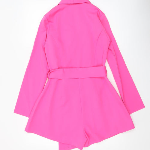 PrettyLittleThing Women’s Pink Belted Long Sleeve Playsuit UK 10