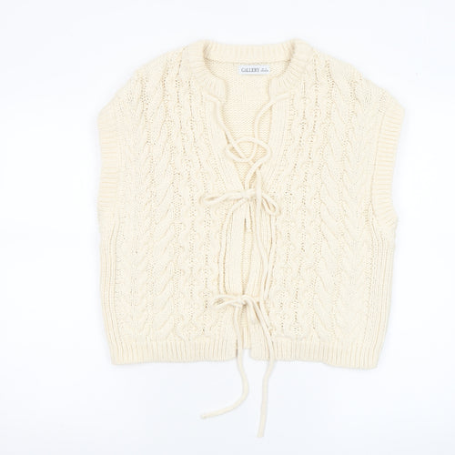 Gallery Women's Ivory Cable-Knit Sleeveless Vest Jumper M