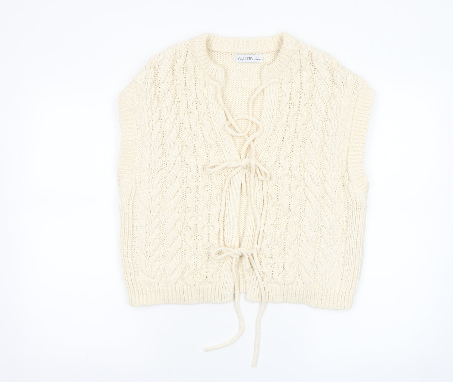 Gallery Women's Ivory Cable-Knit Sleeveless Vest Jumper M