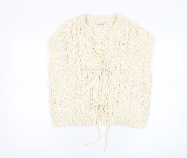 Gallery Women's Ivory Cable-Knit Sleeveless Vest Jumper M