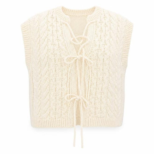 Gallery Women's Ivory Cable-Knit Sleeveless Vest Jumper M