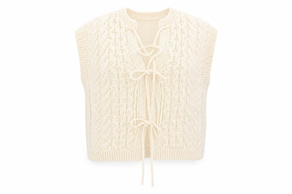 Gallery Women's Ivory Cable-Knit Sleeveless Vest Jumper M