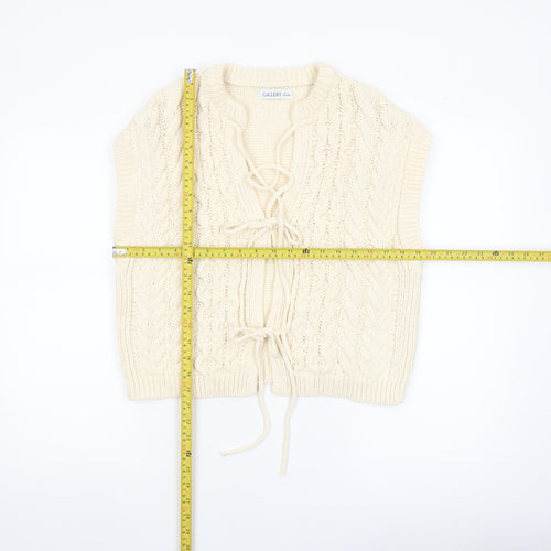 Gallery Women's Ivory Cable-Knit Sleeveless Vest Jumper M