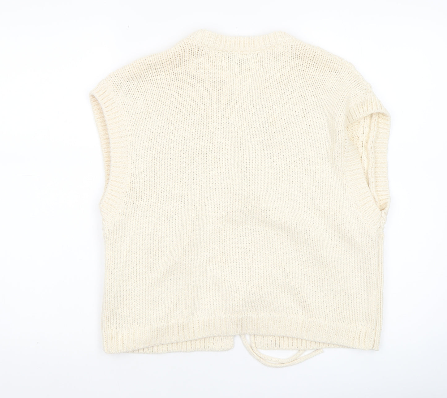 Gallery Women's Ivory Cable-Knit Sleeveless Vest Jumper M