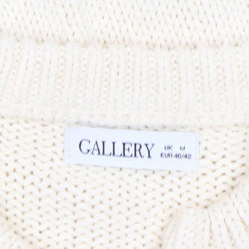 Gallery Women's Ivory Cable-Knit Sleeveless Vest Jumper M