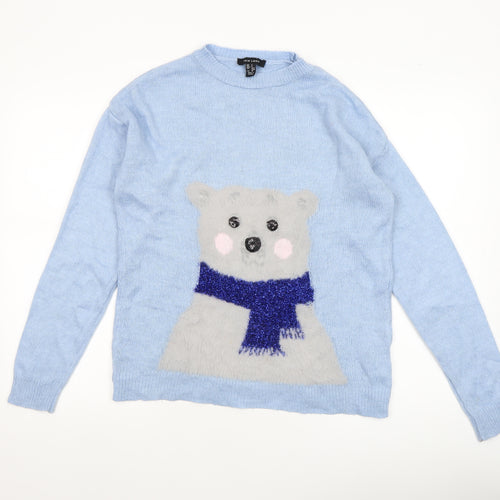 New Look Women's Blue Bear Christmas Jumper Size S