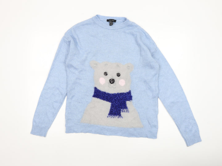 New Look Women's Blue Bear Christmas Jumper Size S