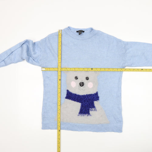 New Look Women's Blue Bear Christmas Jumper Size S
