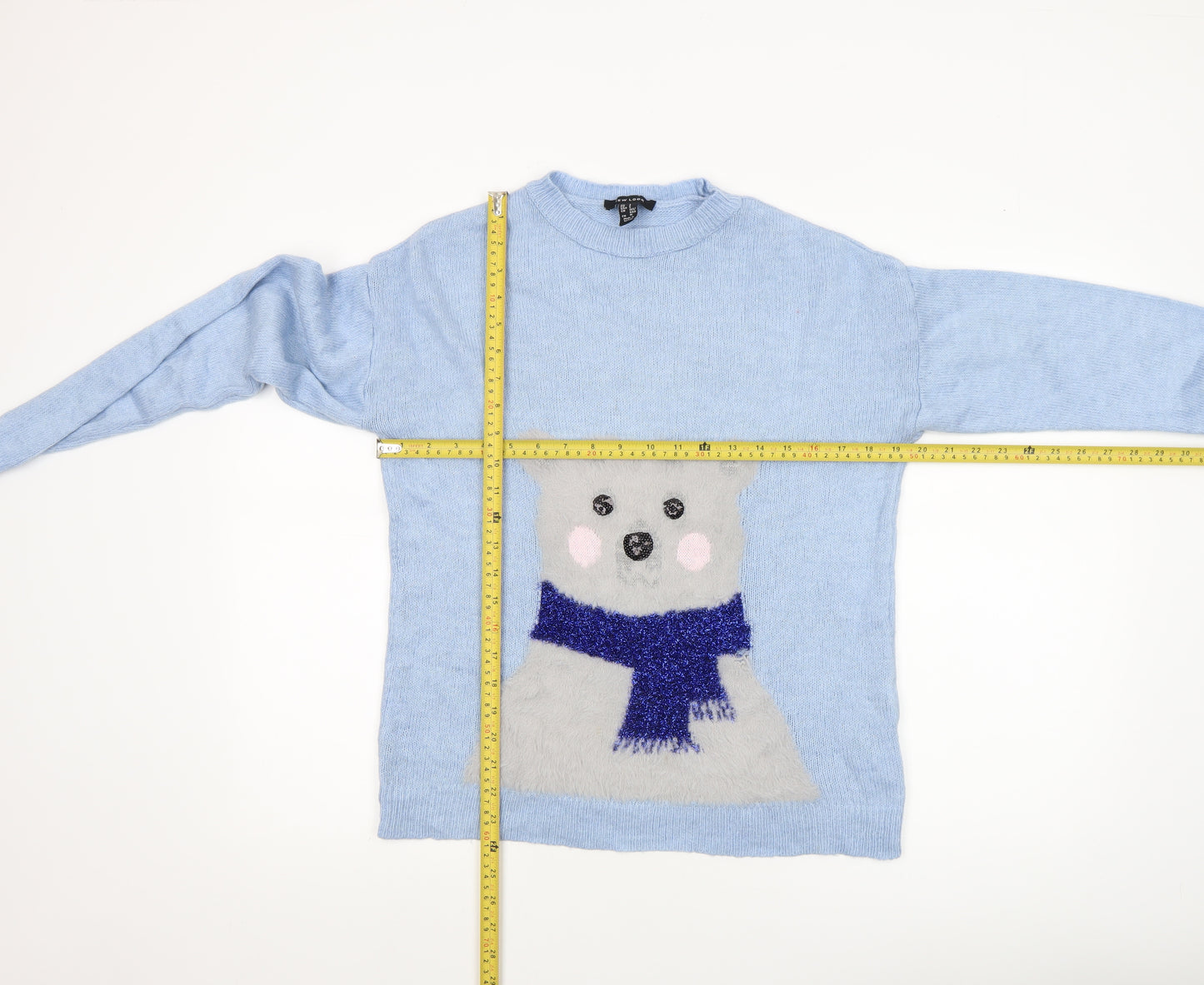 New Look Women's Blue Bear Christmas Jumper Size S
