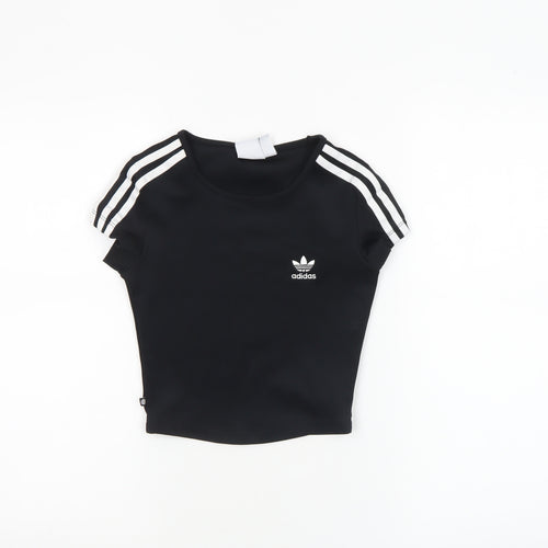 Adidas Womens Black 2XS Cropped Slim Fit Activewear T-Shirt