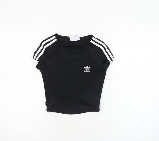 Adidas Womens Black 2XS Cropped Slim Fit Activewear T-Shirt