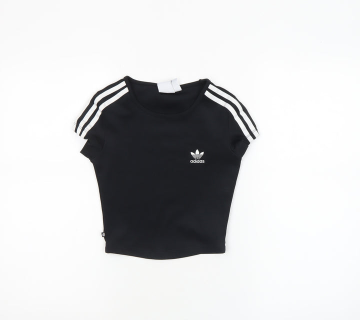 Adidas Womens Black 2XS Cropped Slim Fit Activewear T-Shirt