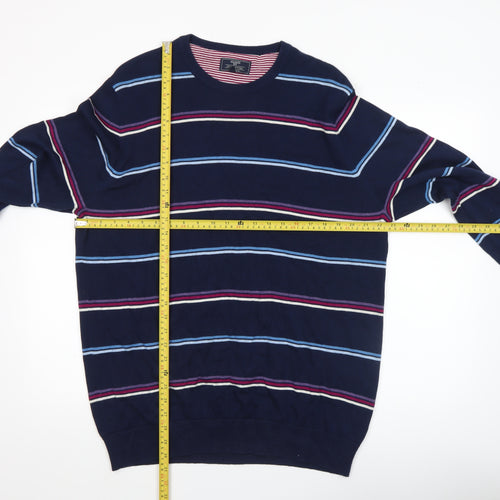 Atlantic Bay Men's Blue Striped Cotton Crew Neck Jumper XL