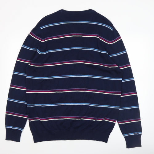Atlantic Bay Men's Blue Striped Cotton Crew Neck Jumper XL