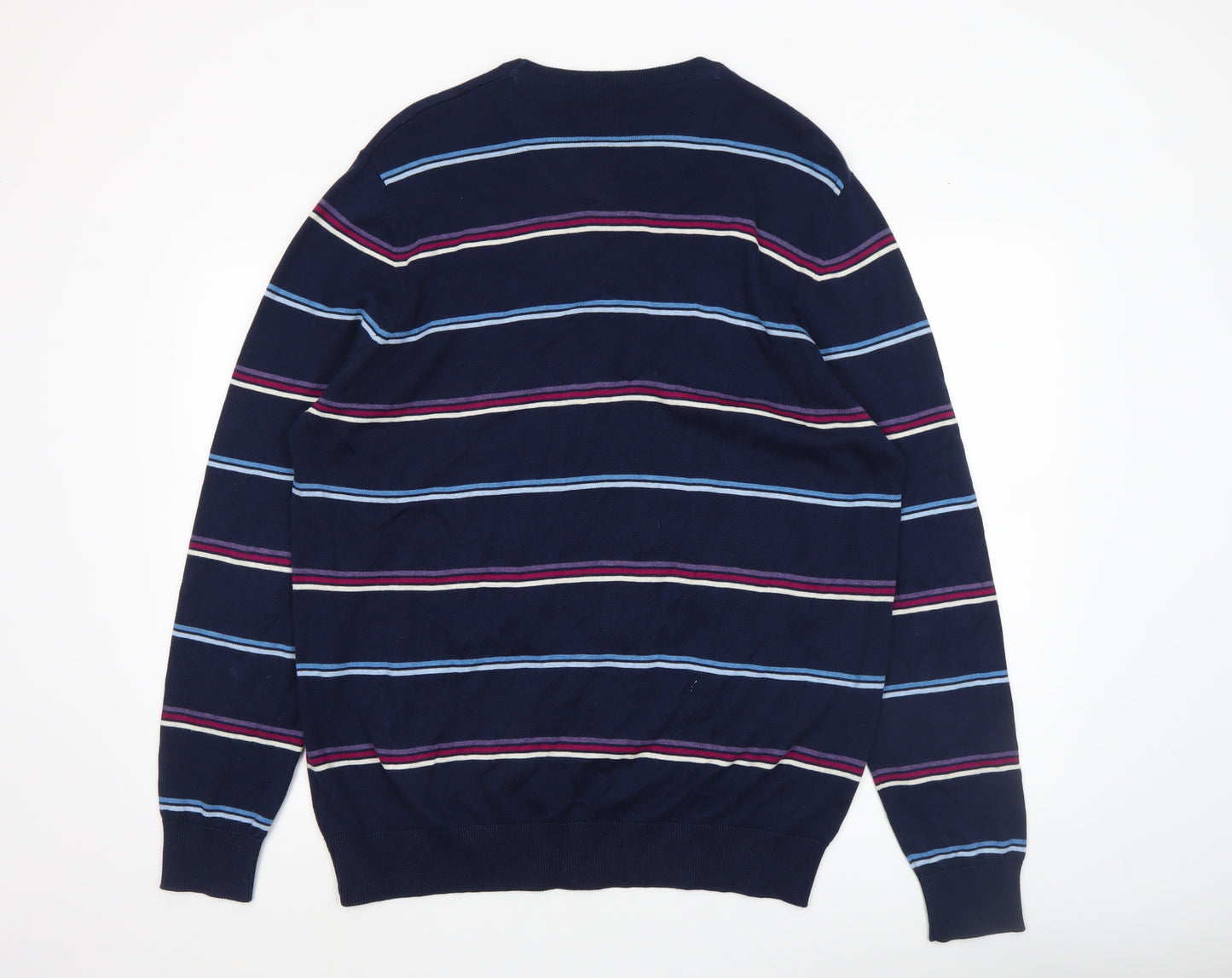 Atlantic Bay Men's Blue Striped Cotton Crew Neck Jumper XL