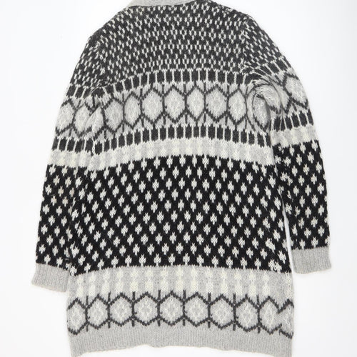Zara Knit Women's Grey Black Patterned Cardigan M Wool Blend Open Front