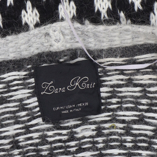 Zara Knit Women's Grey Black Patterned Cardigan M Wool Blend Open Front