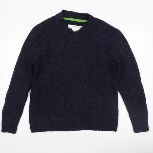Boden Men Blue Wool Blend Crew Neck Jumper M Elbow Patch Knit