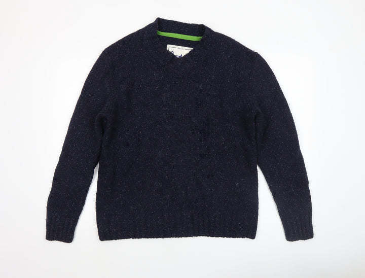 Boden Men Blue Wool Blend Crew Neck Jumper M Elbow Patch Knit
