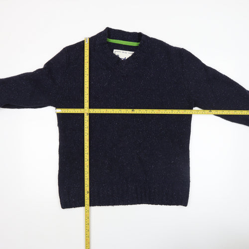 Boden Men Blue Wool Blend Crew Neck Jumper M Elbow Patch Knit