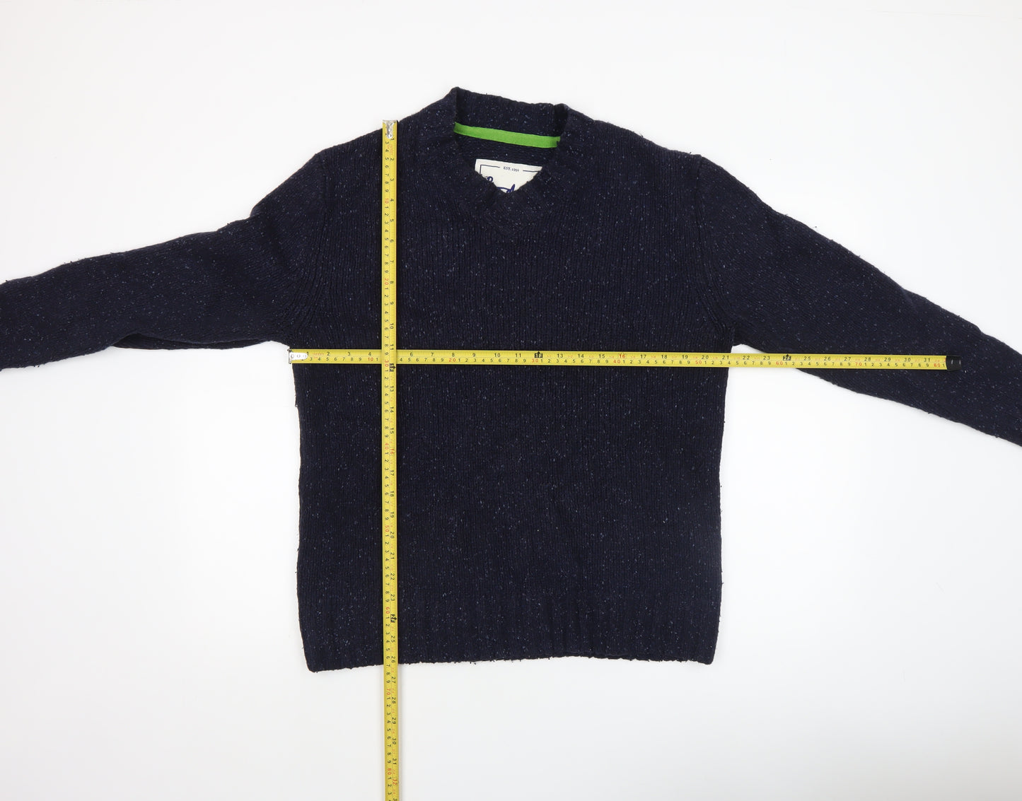 Boden Men Blue Wool Blend Crew Neck Jumper M Elbow Patch Knit