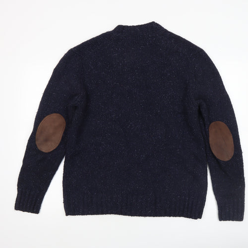 Boden Men Blue Wool Blend Crew Neck Jumper M Elbow Patch Knit