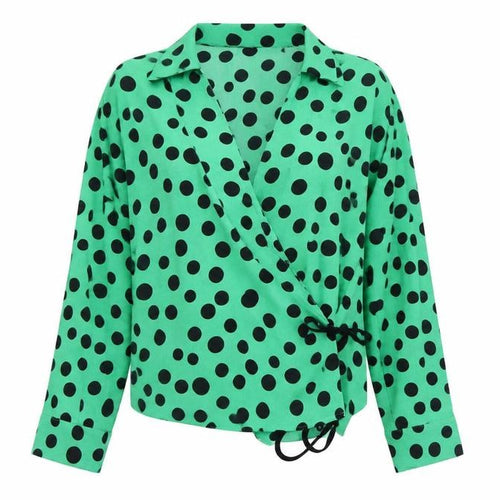Zara Women’s Green Polka Dot Wrap Blouse Size 12 Long Sleeve