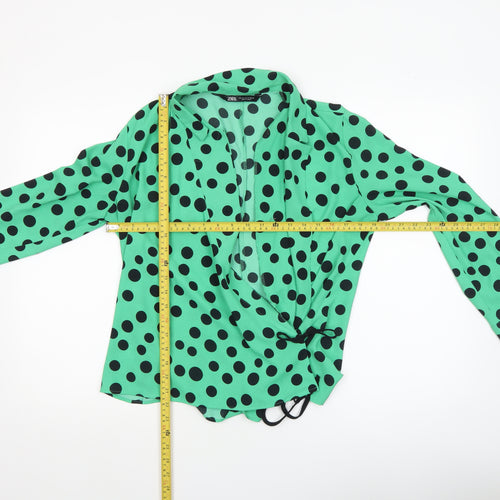 Zara Women’s Green Polka Dot Wrap Blouse Size 12 Long Sleeve
