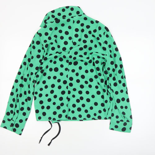 Zara Women’s Green Polka Dot Wrap Blouse Size 12 Long Sleeve