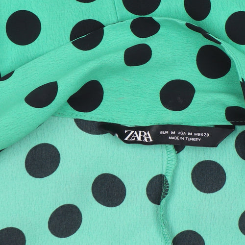 Zara Women’s Green Polka Dot Wrap Blouse Size 12 Long Sleeve