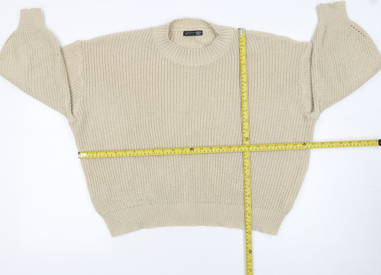 Dazy Womens Beige Chunky Knit Pullover Jumper Size S