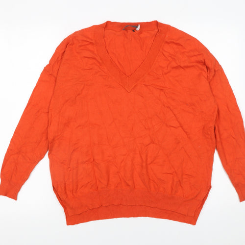 Mint Velvet Womens Orange V-Neck Pullover Jumper XS