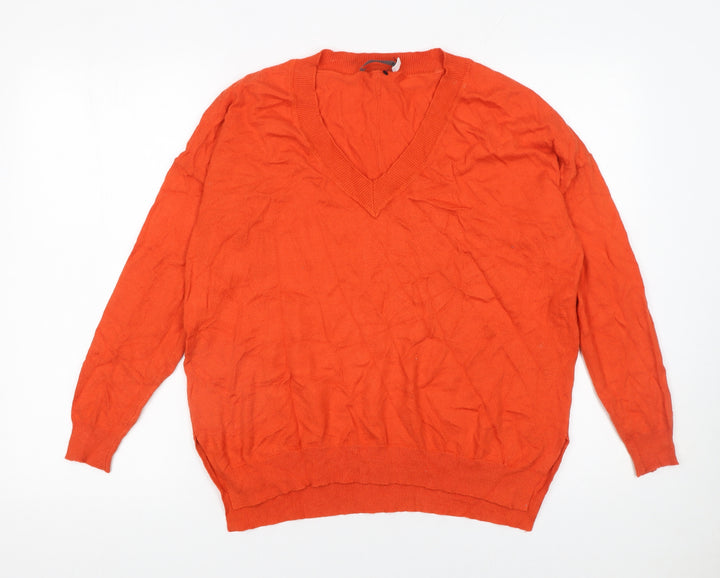 Mint Velvet Womens Orange V-Neck Pullover Jumper XS